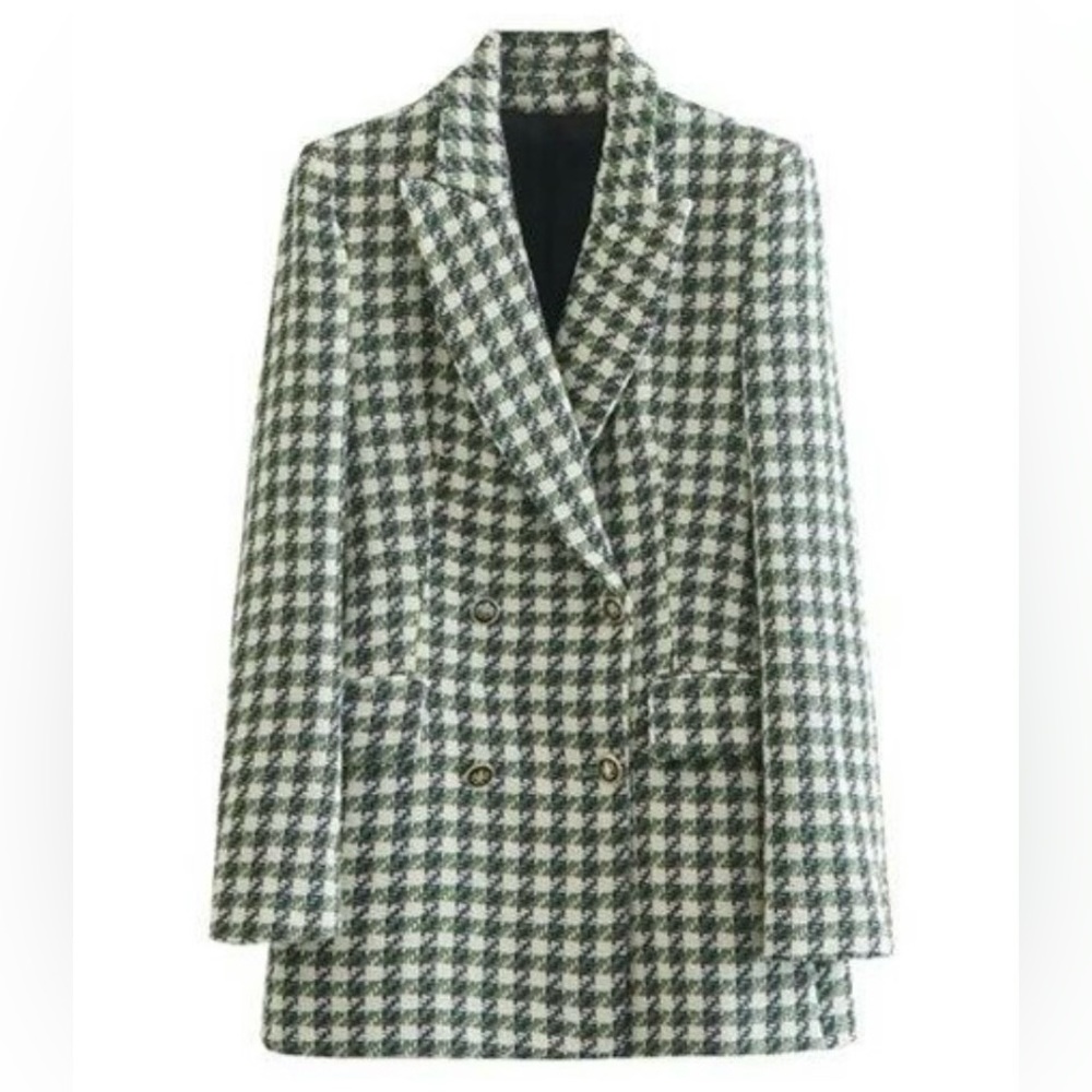 ZARA Ecru Tweed Double Breasted Structured Blazer/Jacket Size M
